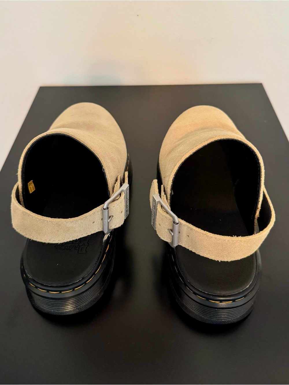 Womens Dr. Martens Suede Clog Sandals in Beige - Picture 8 of 11